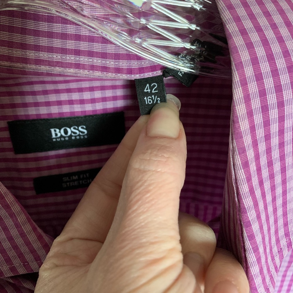 Hugo Boss Shirt 42/16.5 Purple White Slim Fit - Picture 2 of 3